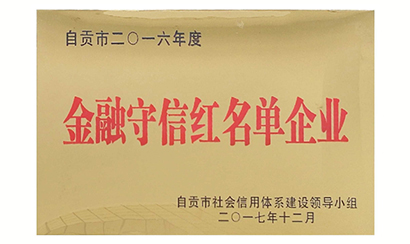 公司進(jìn)入自貢市金融守信紅名單企業(yè)，信用等級評定A級